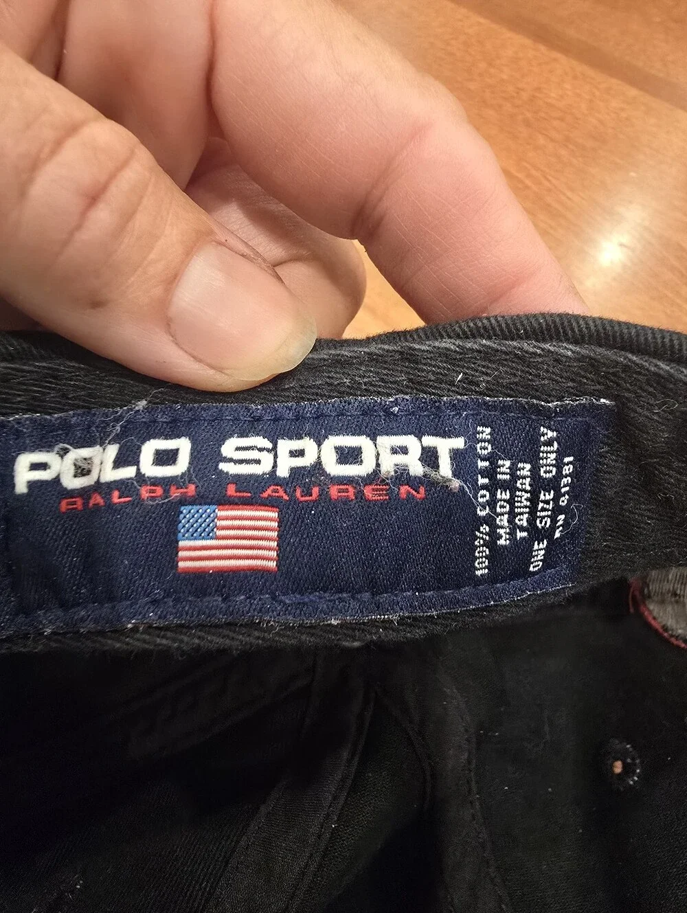 RARE VTG POLO SPORT Ralph Lauren Black Hat USA Spell Out Buckle Strapback 90s